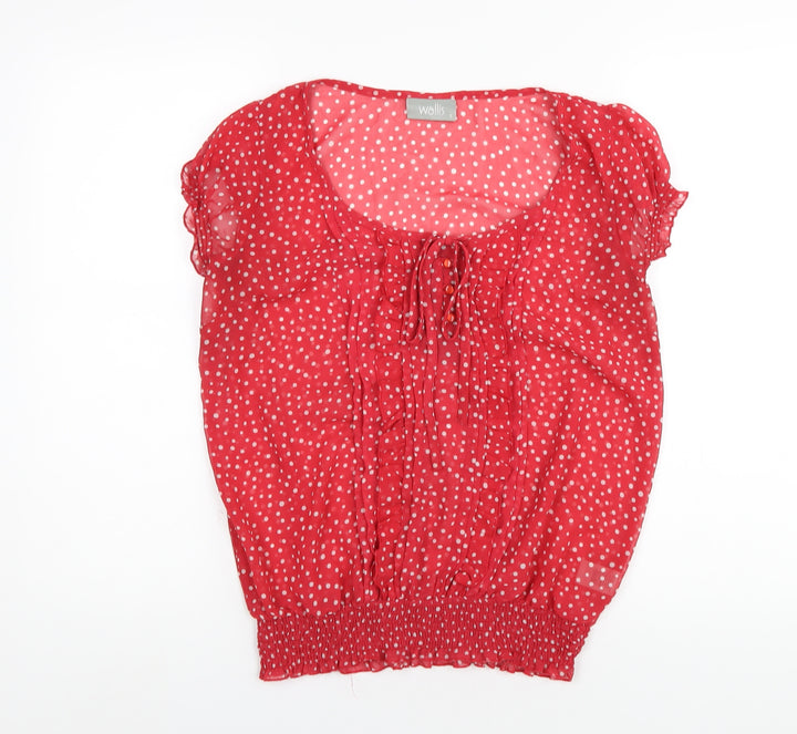 Wallis Womens Red Polka Dot Polyester Basic T-Shirt Size S Scoop Neck