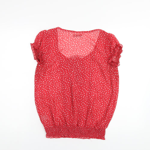 Wallis Womens Red Polka Dot Polyester Basic T-Shirt Size S Scoop Neck
