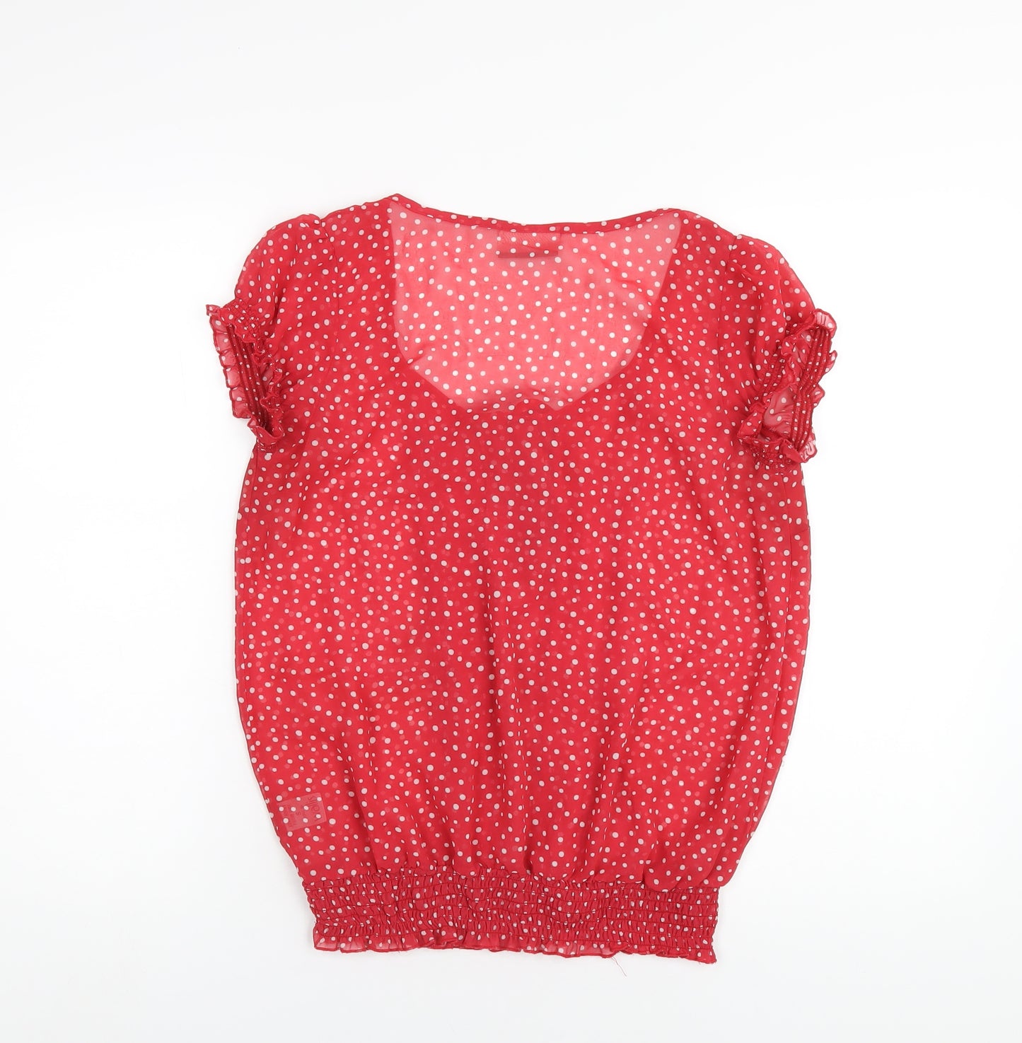Wallis Womens Red Polka Dot Polyester Basic T-Shirt Size S Scoop Neck
