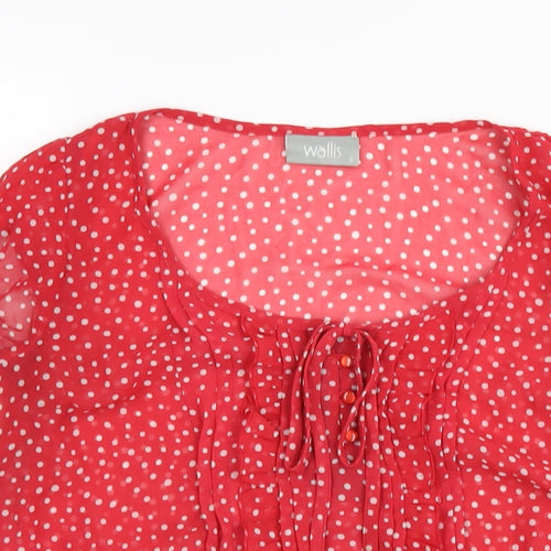 Wallis Womens Red Polka Dot Polyester Basic T-Shirt Size S Scoop Neck