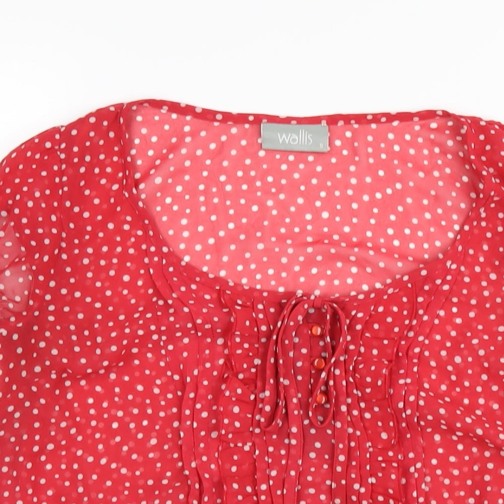 Wallis Womens Red Polka Dot Polyester Basic T-Shirt Size S Scoop Neck