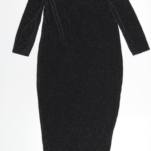 Boohoo Womens Black Nylon Bodycon Size 10 Round Neck Pullover