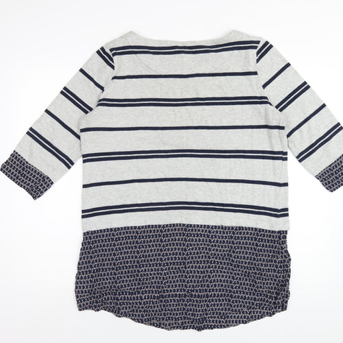 White Stuff Womens Grey Striped Cotton Basic T-Shirt Size 16 Round Neck
