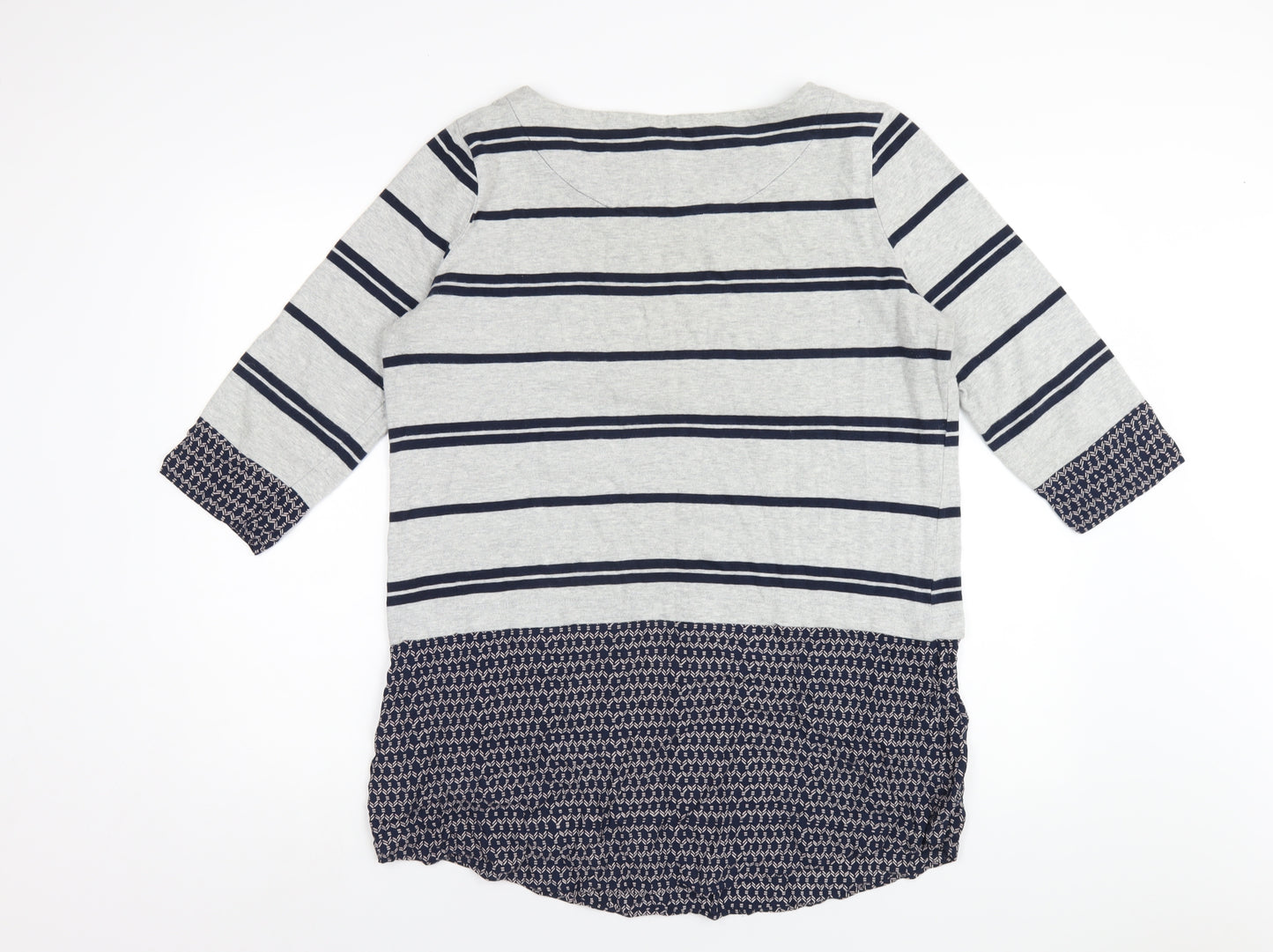 White Stuff Womens Grey Striped Cotton Basic T-Shirt Size 16 Round Neck