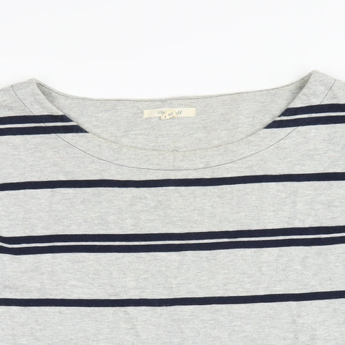 White Stuff Womens Grey Striped Cotton Basic T-Shirt Size 16 Round Neck