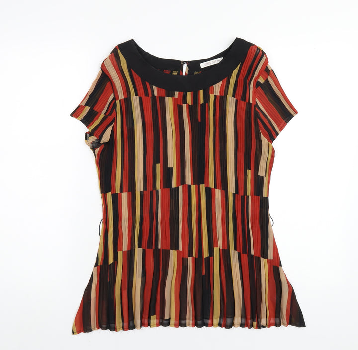 Marks and Spencer Womens Orange Striped Polyester Basic T-Shirt Size 18 Round Neck