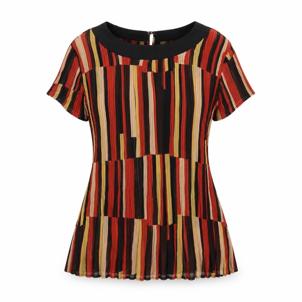Front view of Marks & Spencer women’s orange striped polyester basic t-shirt, size UK 18, round neck
