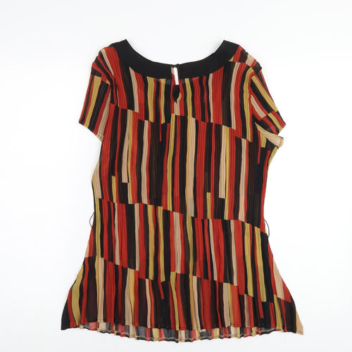 Marks and Spencer Womens Orange Striped Polyester Basic T-Shirt Size 18 Round Neck