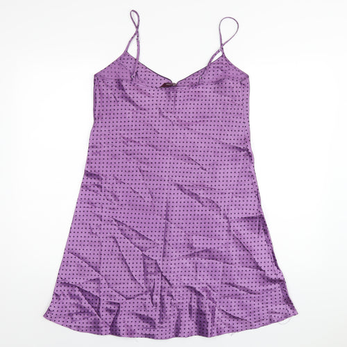 Debenhams Womens Purple Polka Dot Polyester Slip Dress Size 12 V-Neck Pullover