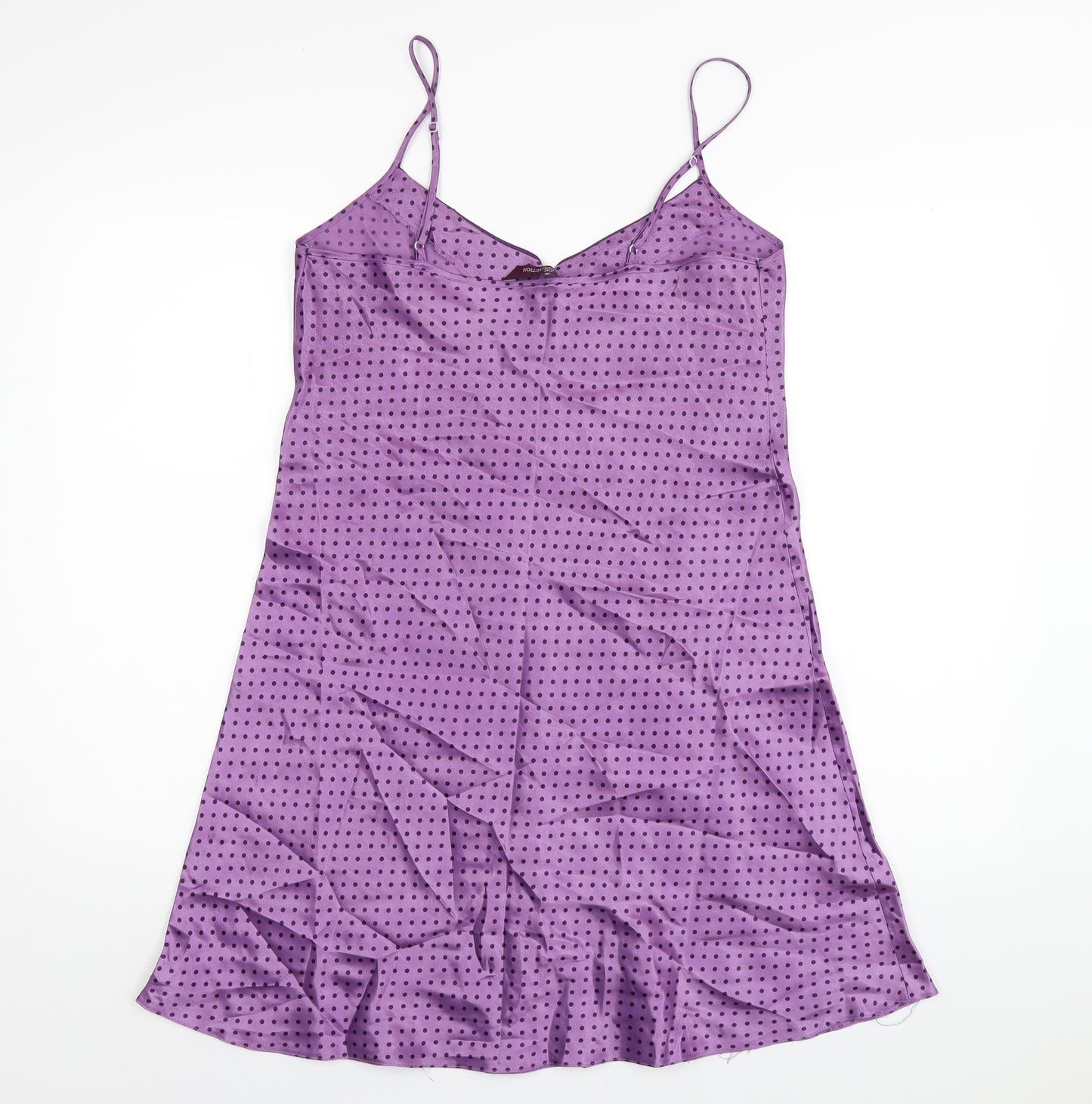 Debenhams Womens Purple Polka Dot Polyester Slip Dress Size 12 V-Neck Pullover