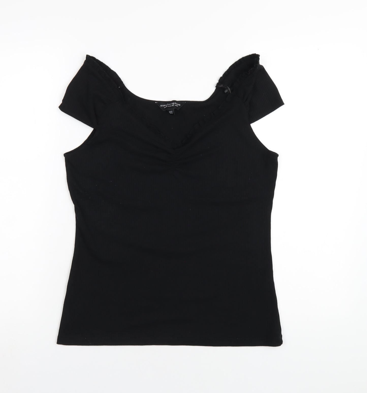 Dorothy Perkins Womens Black Polyester Basic T-Shirt Size 14 Scoop Neck