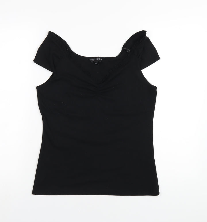 Dorothy Perkins Womens Black Polyester Basic T-Shirt Size 14 Scoop Neck