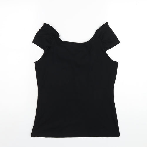 Dorothy Perkins Womens Black Polyester Basic T-Shirt Size 14 Scoop Neck