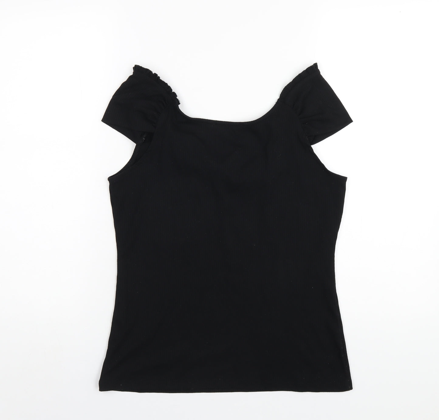 Dorothy Perkins Womens Black Polyester Basic T-Shirt Size 14 Scoop Neck