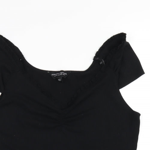 Dorothy Perkins Womens Black Polyester Basic T-Shirt Size 14 Scoop Neck