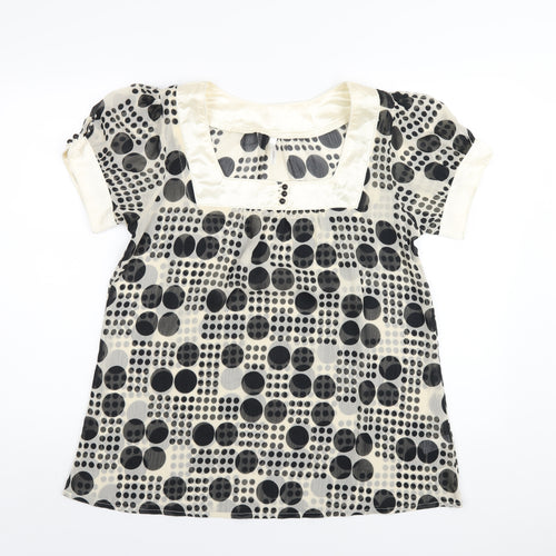 EthelAustin Womens Ivory Polka Dot Polyester Basic T-Shirt Size 14 Square Neck