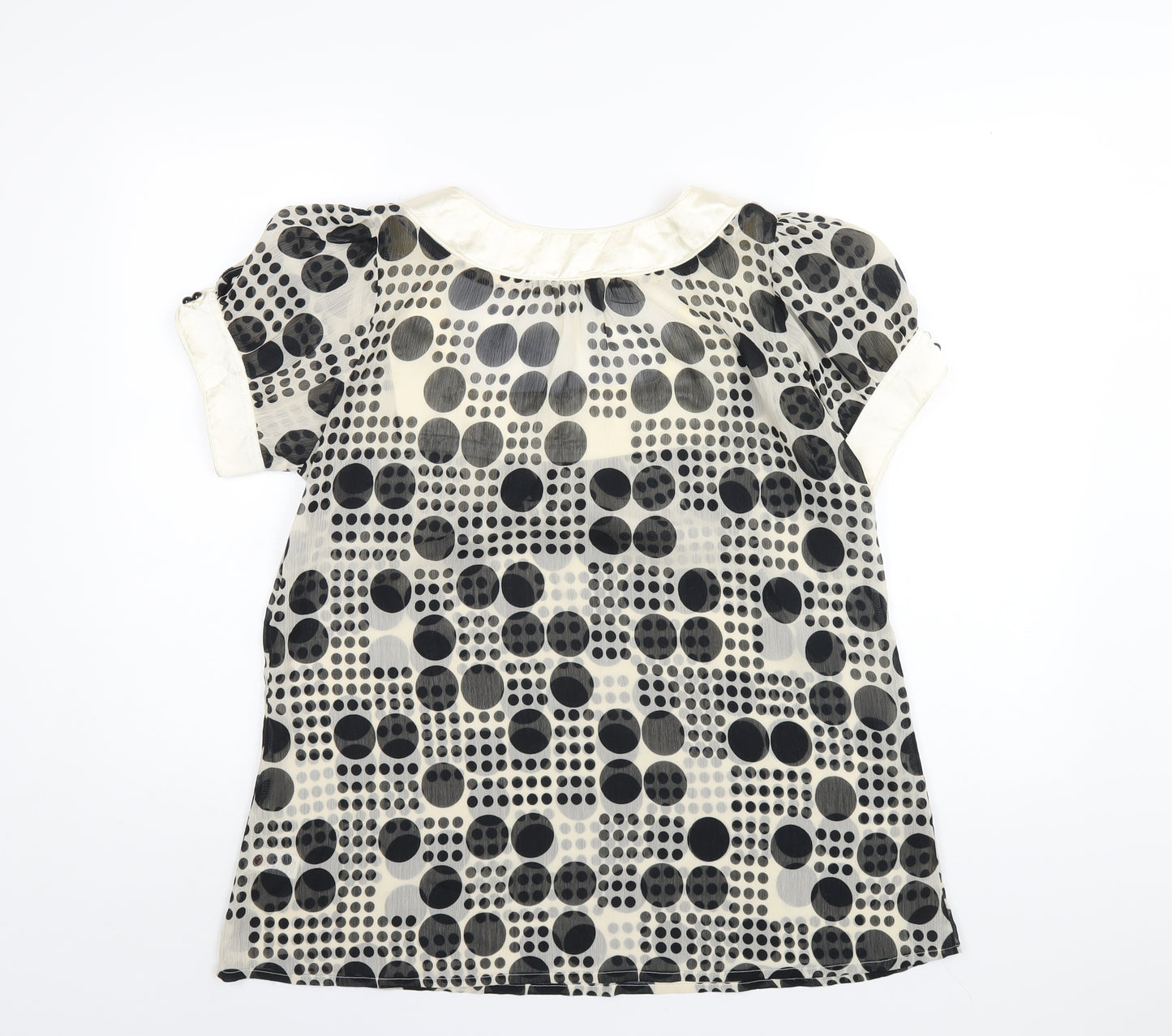 EthelAustin Womens Ivory Polka Dot Polyester Basic T-Shirt Size 14 Square Neck