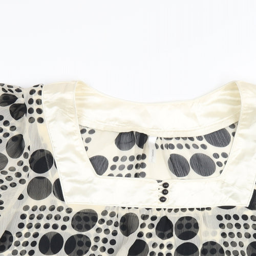 EthelAustin Womens Ivory Polka Dot Polyester Basic T-Shirt Size 14 Square Neck