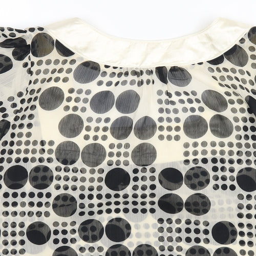 EthelAustin Womens Ivory Polka Dot Polyester Basic T-Shirt Size 14 Square Neck