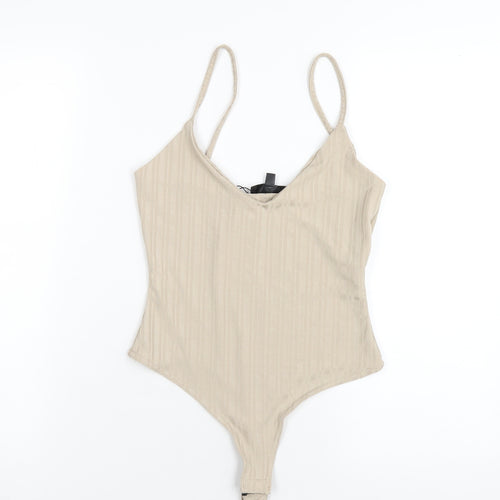 Missguided Womens Beige Polyester Bodysuit One-Piece Size 10 Snap