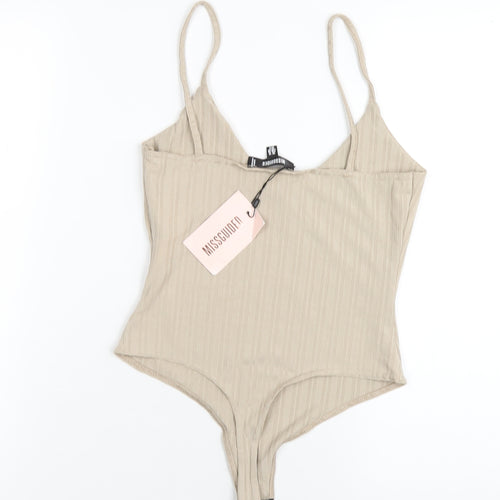 Missguided Womens Beige Polyester Bodysuit One-Piece Size 10 Snap