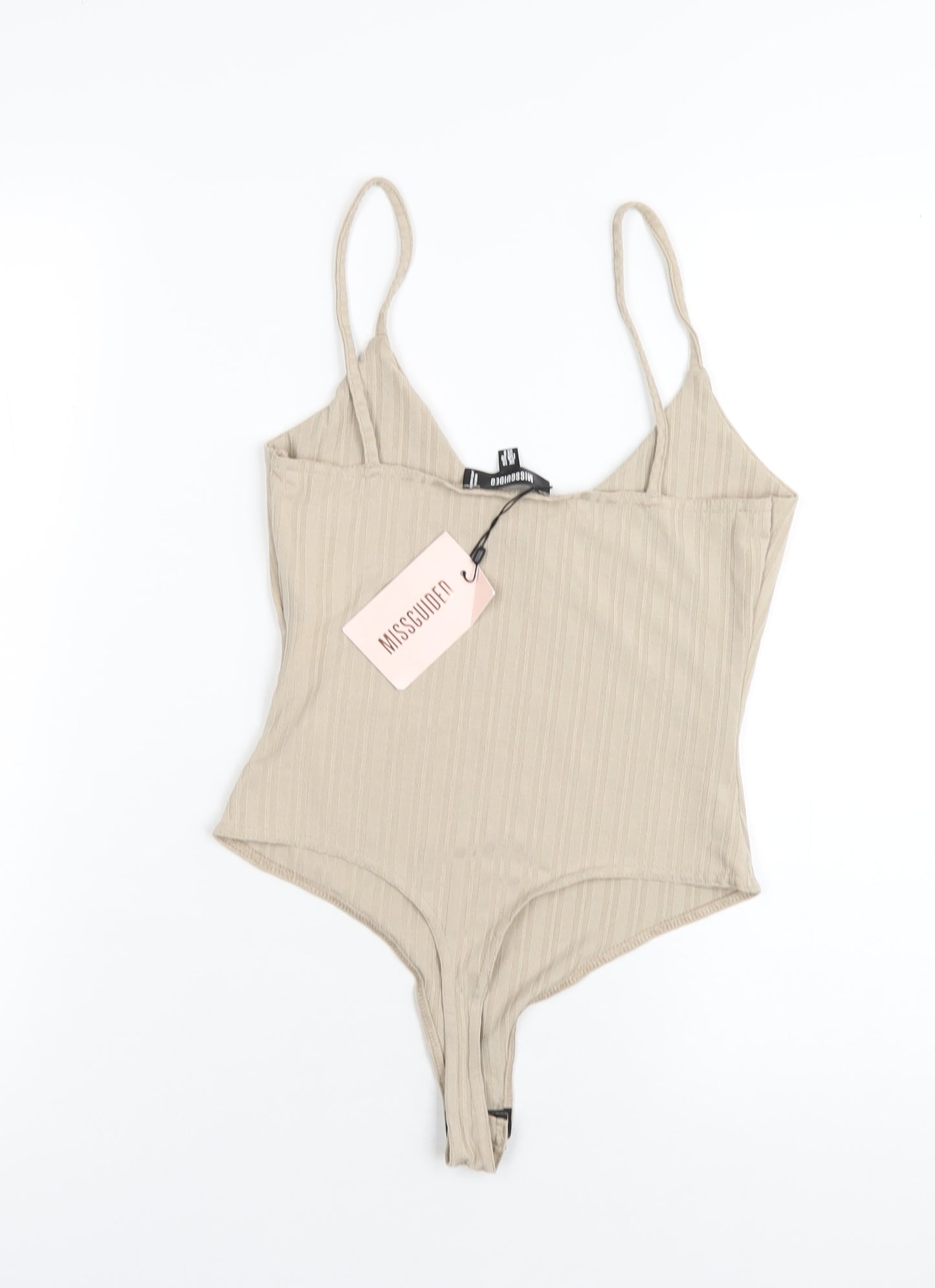 Missguided Womens Beige Polyester Bodysuit One-Piece Size 10 Snap