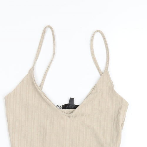 Missguided Womens Beige Polyester Bodysuit One-Piece Size 10 Snap