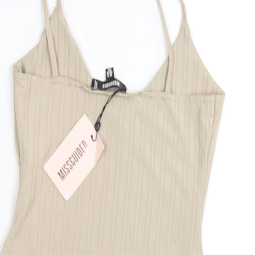 Missguided Womens Beige Polyester Bodysuit One-Piece Size 10 Snap