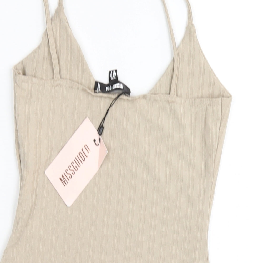 Missguided Womens Beige Polyester Bodysuit One-Piece Size 10 Snap