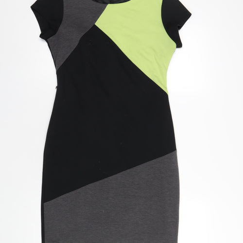 BHS Womens Multicoloured Polyester Pencil Dress Size 12 Round Neck Zip