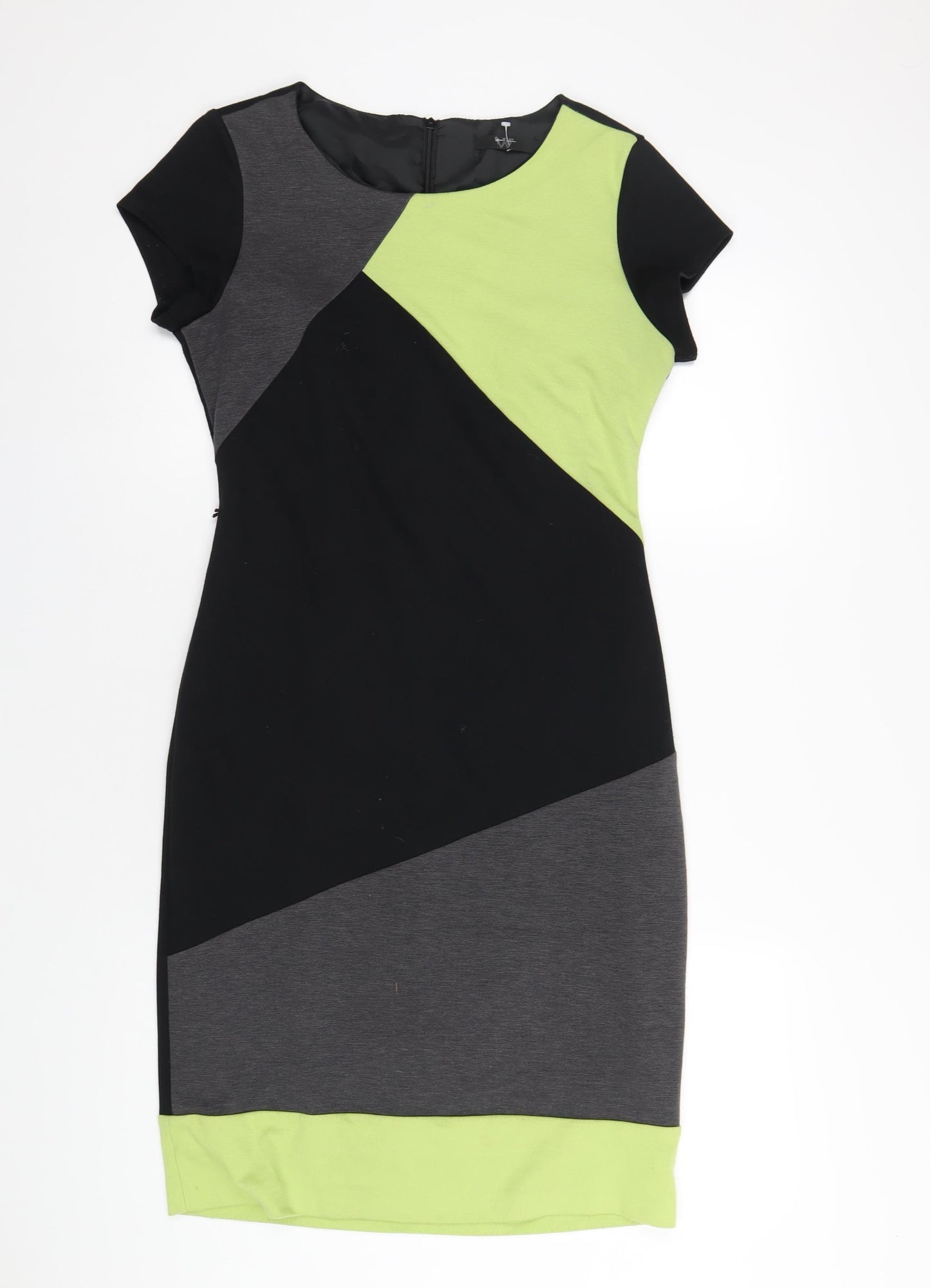 BHS Womens Multicoloured Polyester Pencil Dress Size 12 Round Neck Zip