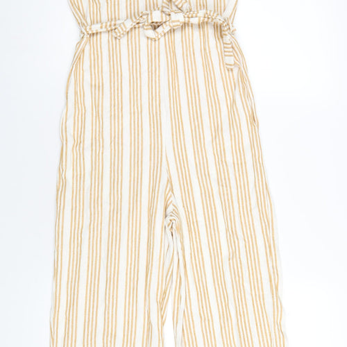 Pull&Bear Womens Beige Striped Cotton Jumpsuit One-Piece Size M L23 in Pullover