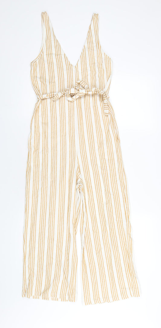 Pull&Bear Womens Beige Striped Cotton Jumpsuit One-Piece Size M L23 in Pullover