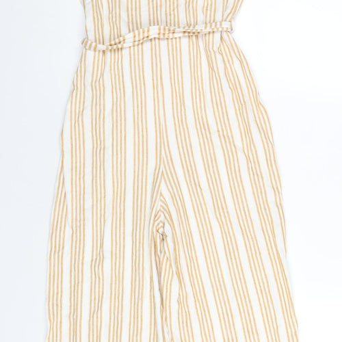 Pull&Bear Womens Beige Striped Cotton Jumpsuit One-Piece Size M L23 in Pullover