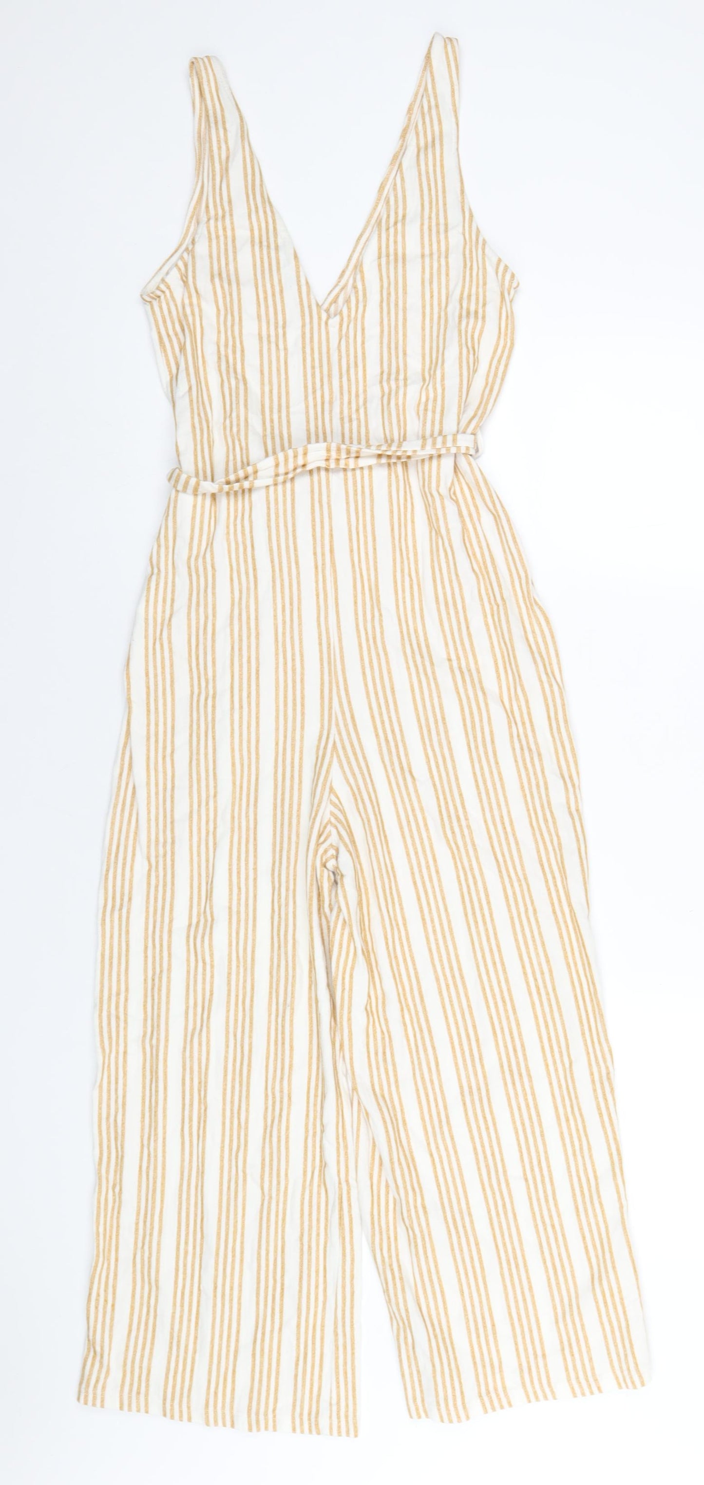 Pull&Bear Womens Beige Striped Cotton Jumpsuit One-Piece Size M L23 in Pullover