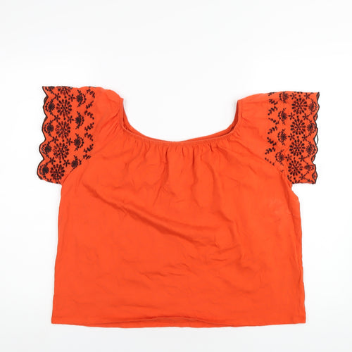 H&M Womens Orange Cotton Basic T-Shirt Size M Scoop Neck