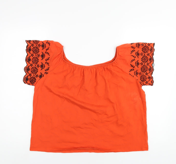 H&M Womens Orange Cotton Basic T-Shirt Size M Scoop Neck