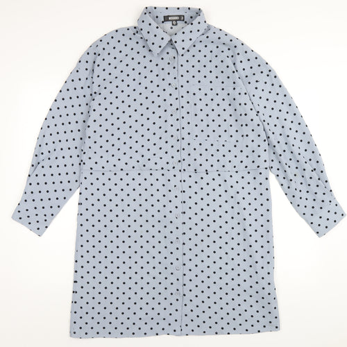 Missguided Womens Blue Polka Dot Polyester Shirt Dress Size 6 Collared Button