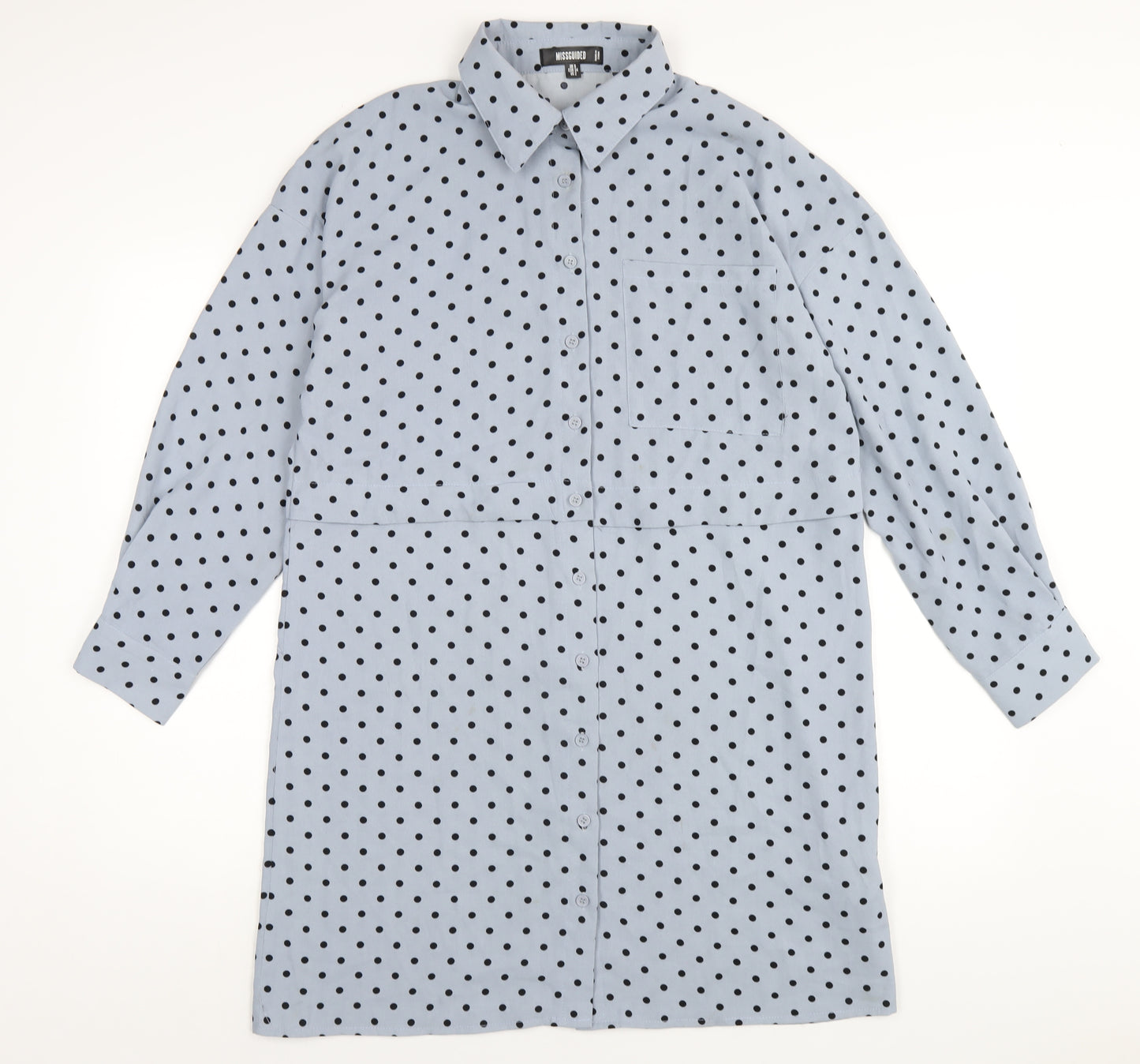 Missguided Womens Blue Polka Dot Polyester Shirt Dress Size 6 Collared Button