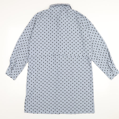 Missguided Womens Blue Polka Dot Polyester Shirt Dress Size 6 Collared Button