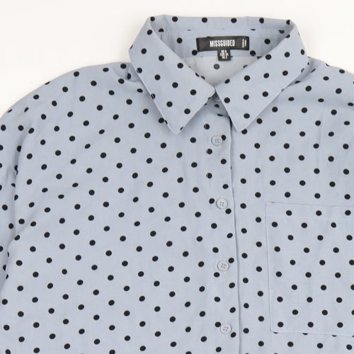 Missguided Womens Blue Polka Dot Polyester Shirt Dress Size 6 Collared Button