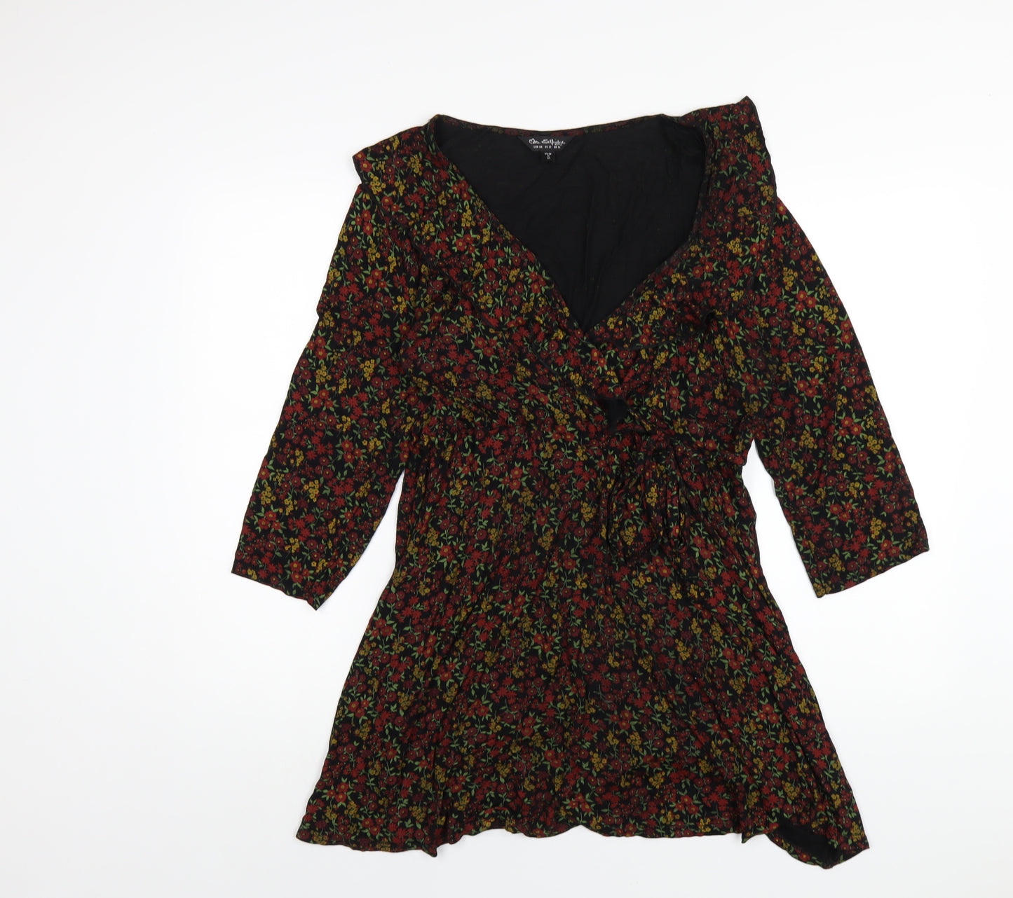 Miss Selfridge Womens Multicoloured Floral Viscose Wrap Dress Size 16 V-Neck Tie