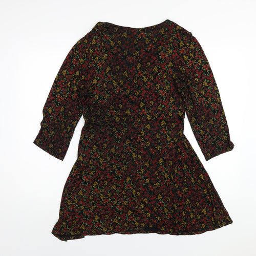 Miss Selfridge Womens Multicoloured Floral Viscose Wrap Dress Size 16 V-Neck Tie