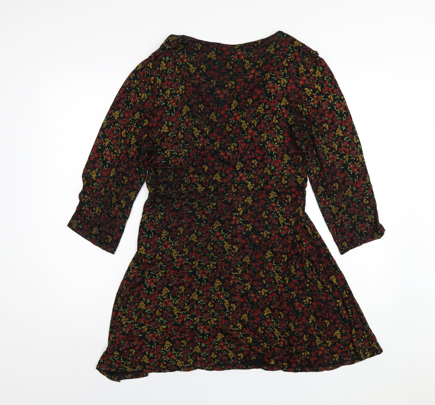 Miss Selfridge Womens Multicoloured Floral Viscose Wrap Dress Size 16 V-Neck Tie