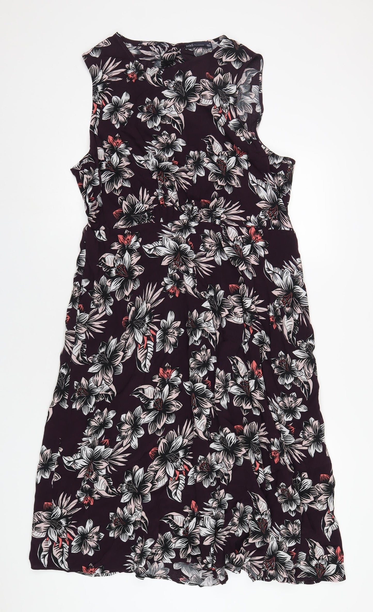 Marks and Spencer Womens Purple Floral Viscose A-Line Size 20 Round Neck Pullover
