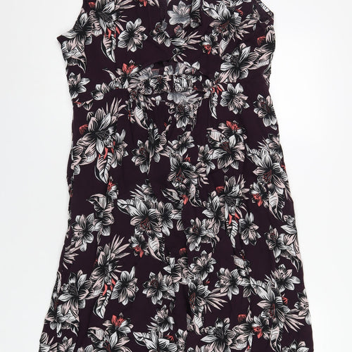 Marks and Spencer Womens Purple Floral Viscose A-Line Size 20 Round Neck Pullover