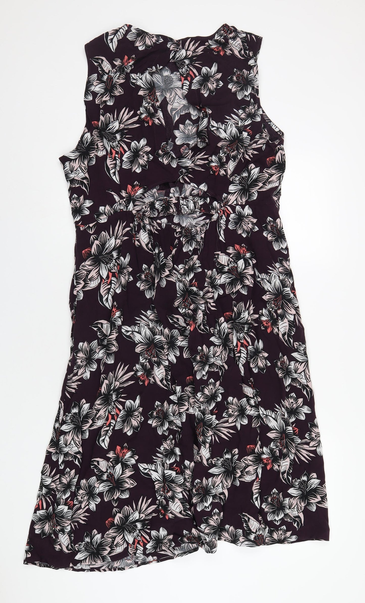 Marks and Spencer Womens Purple Floral Viscose A-Line Size 20 Round Neck Pullover