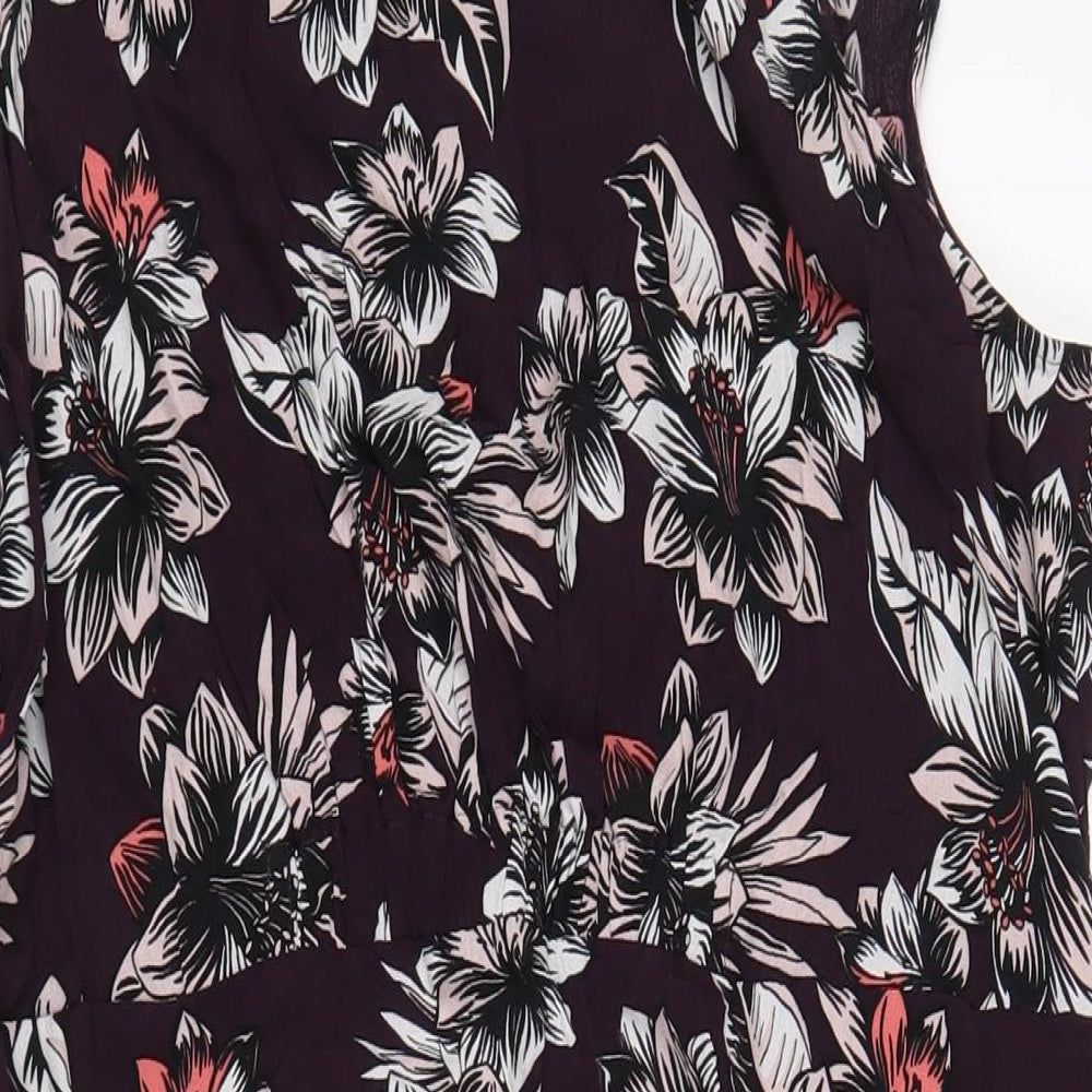 Marks and Spencer Womens Purple Floral Viscose A-Line Size 20 Round Neck Pullover