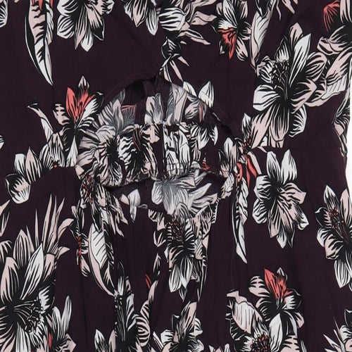 Marks and Spencer Womens Purple Floral Viscose A-Line Size 20 Round Neck Pullover