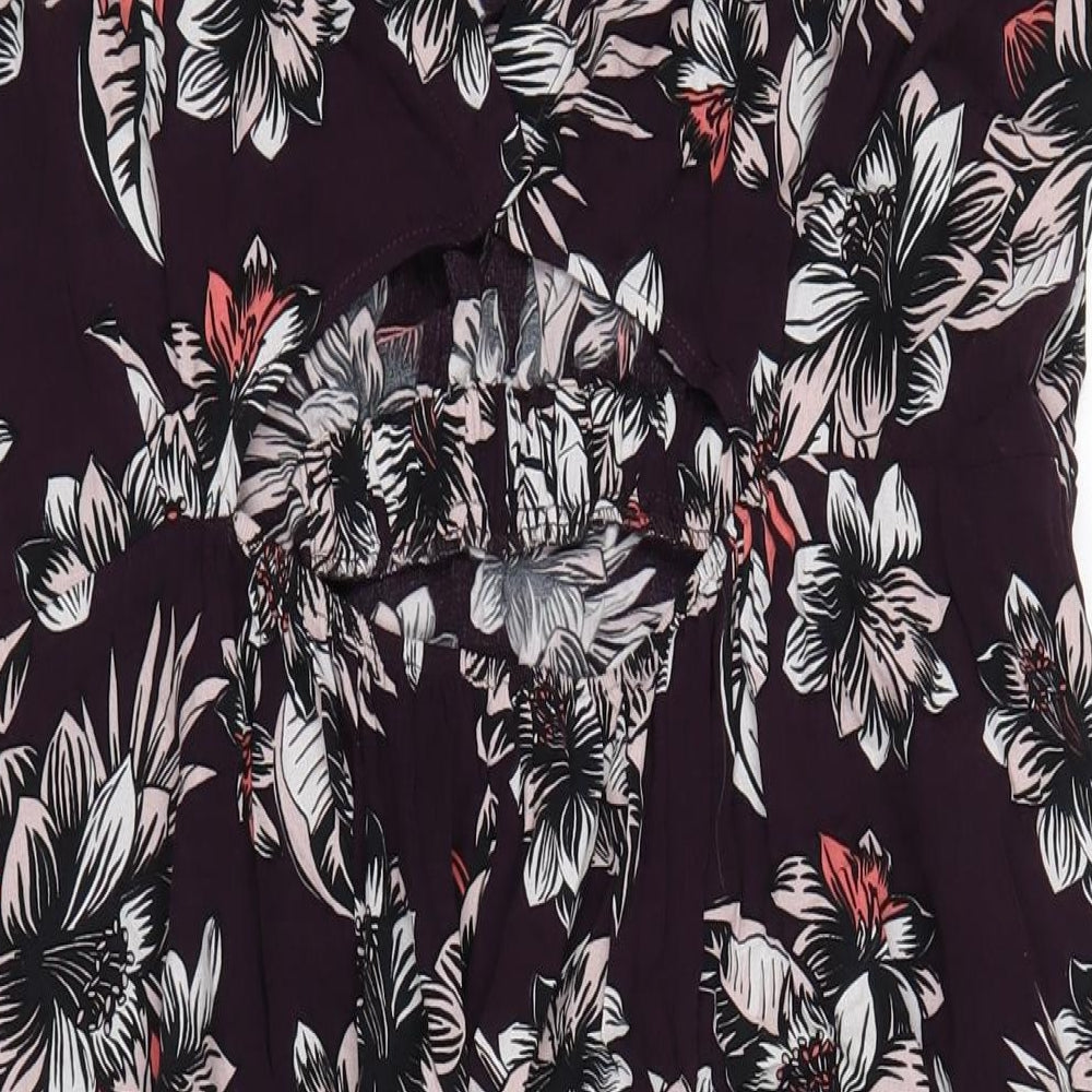 Marks and Spencer Womens Purple Floral Viscose A-Line Size 20 Round Neck Pullover